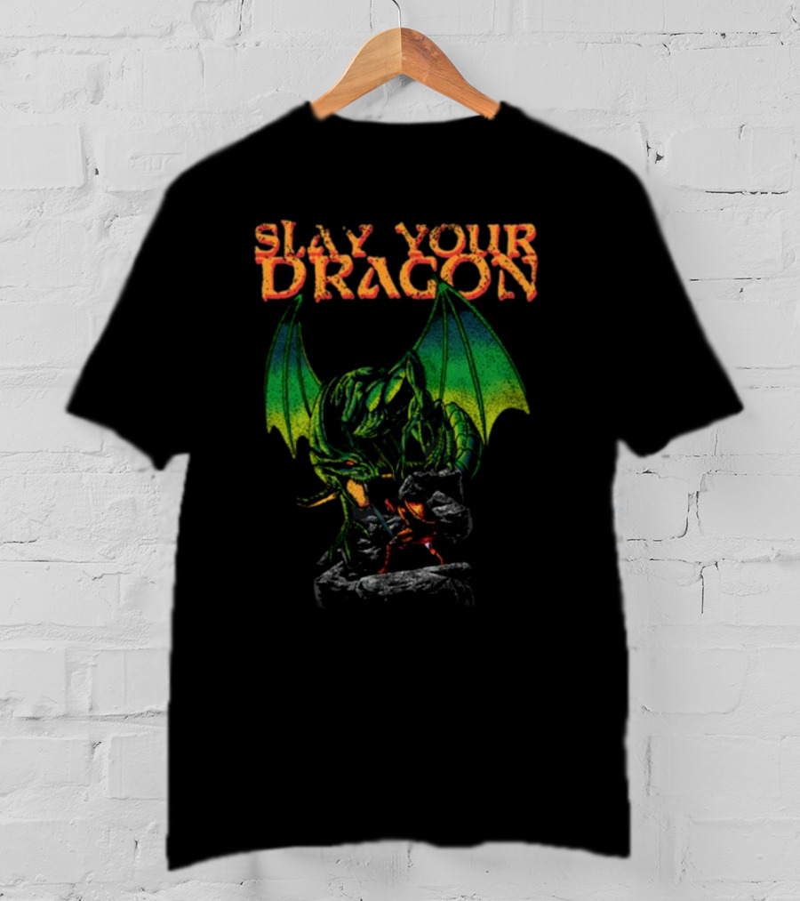 Slay Your Dragon Fantasy Green Fire-Breathing Creature T-Shirt