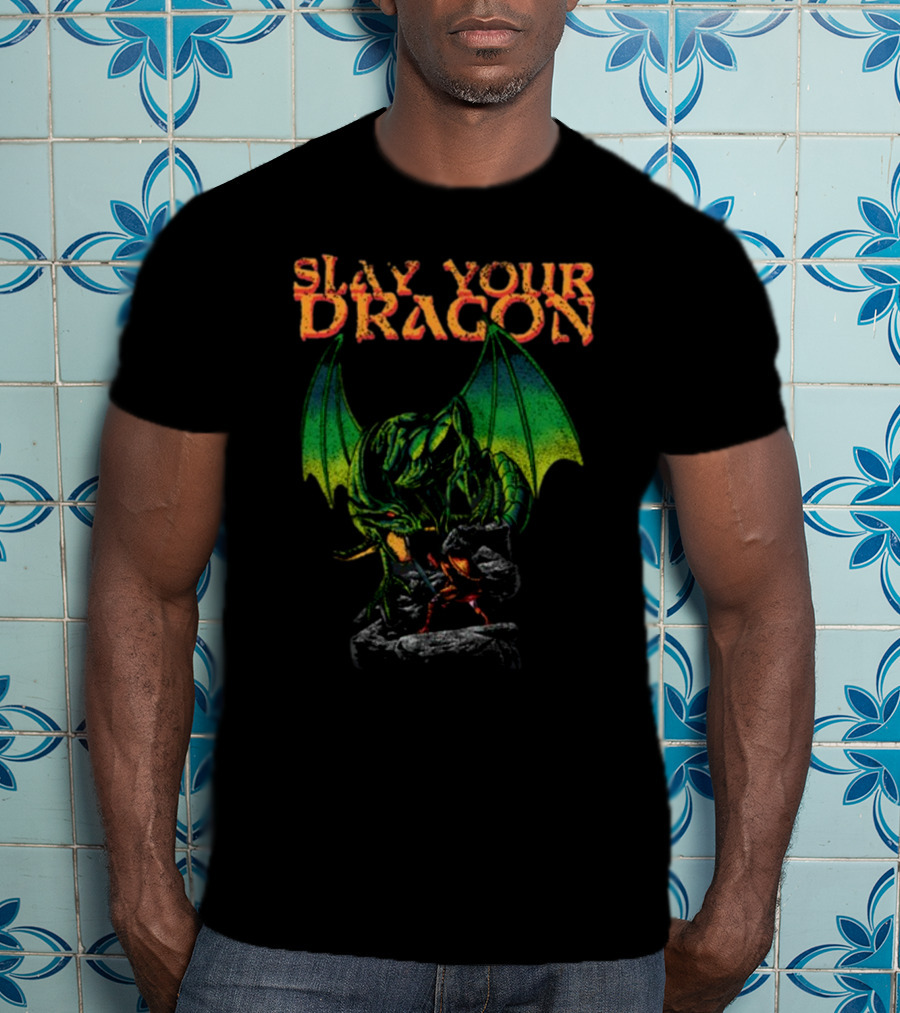 Slay Your Dragon Fantasy Green Fire-Breathing Creature T-Shirt