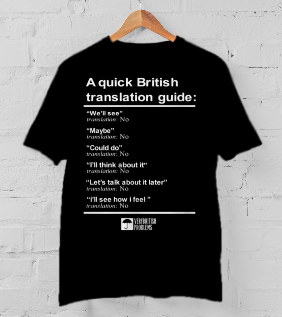 A Quick British Translation Guide: Very British Problems We'll See Maybe Translation No T-Shirt