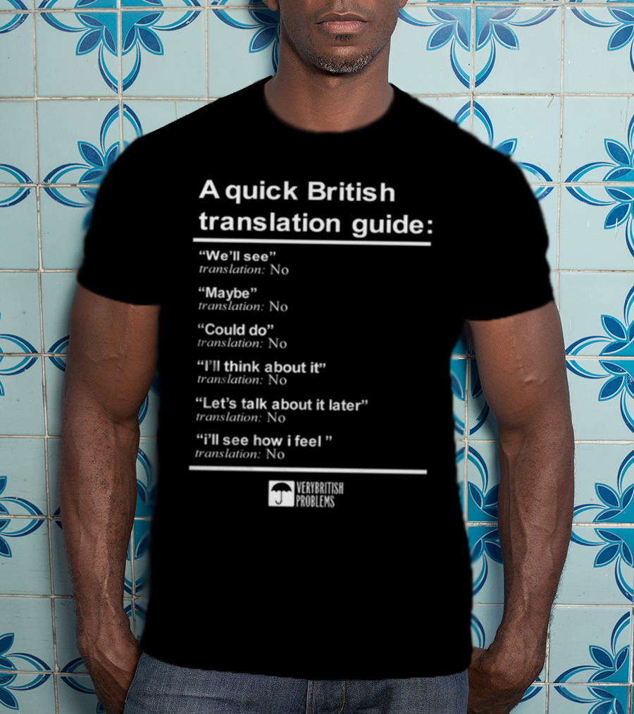A Quick British Translation Guide: Very British Problems We'll See Maybe Translation No T-Shirt