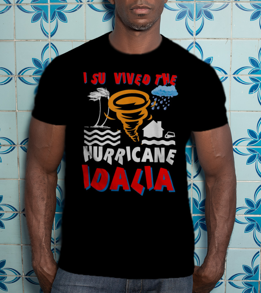 I Survived The Hurricane Idalia Tornado Palm Trees Rain House Car Waves T-Shirt