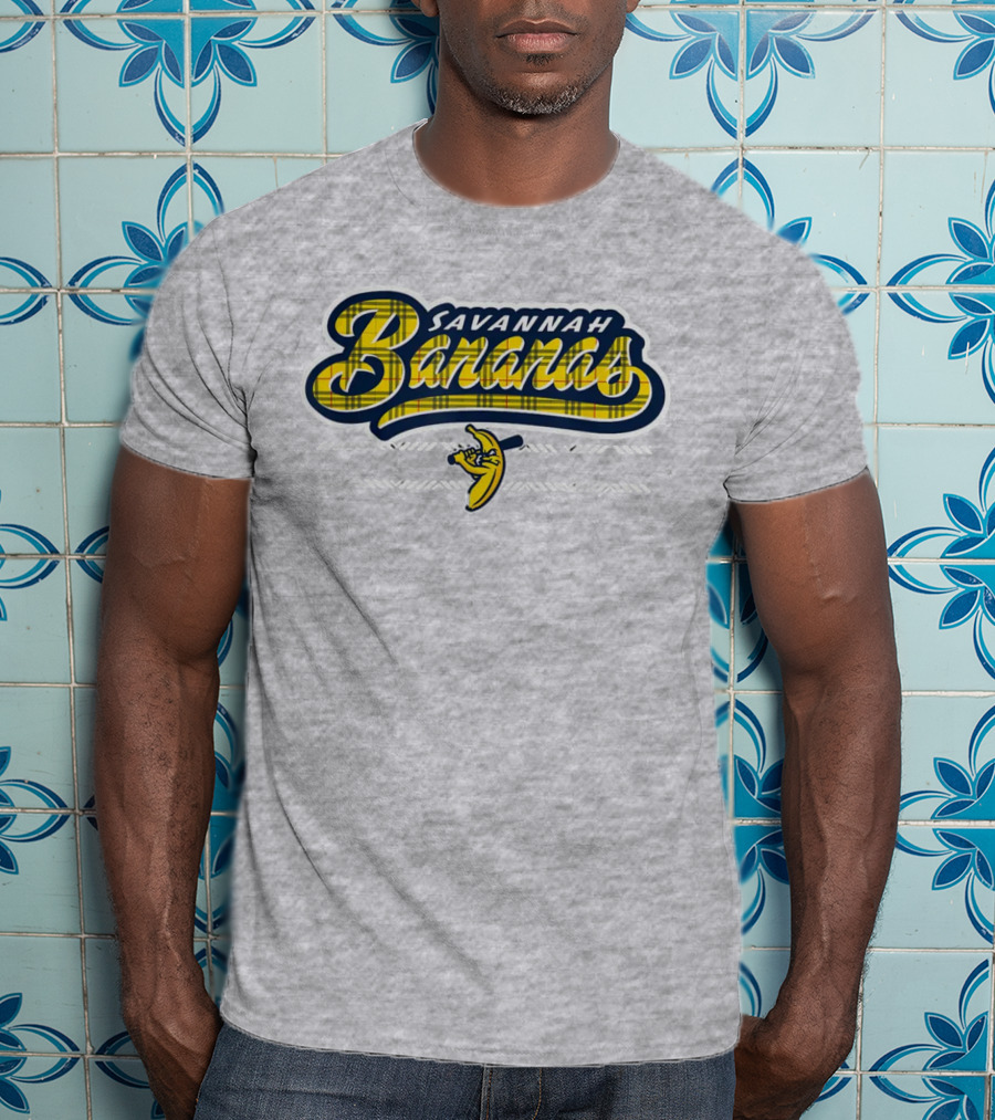 Savannah Bananas Yellow Plaid Baseball Logo Fun T-Shirt