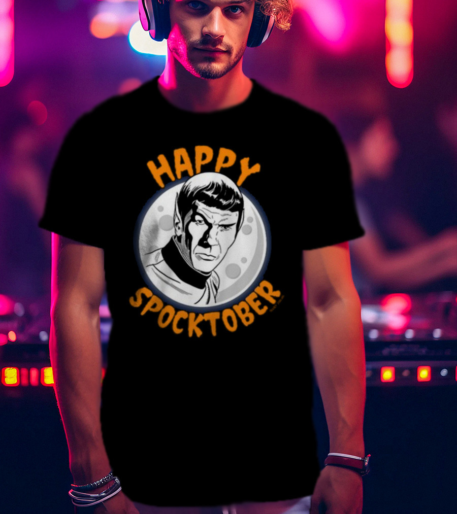 HAPPY SPOCKTOBER Moon Art Spock Vintage Style Retro Sci-Fi Character T-Shirt