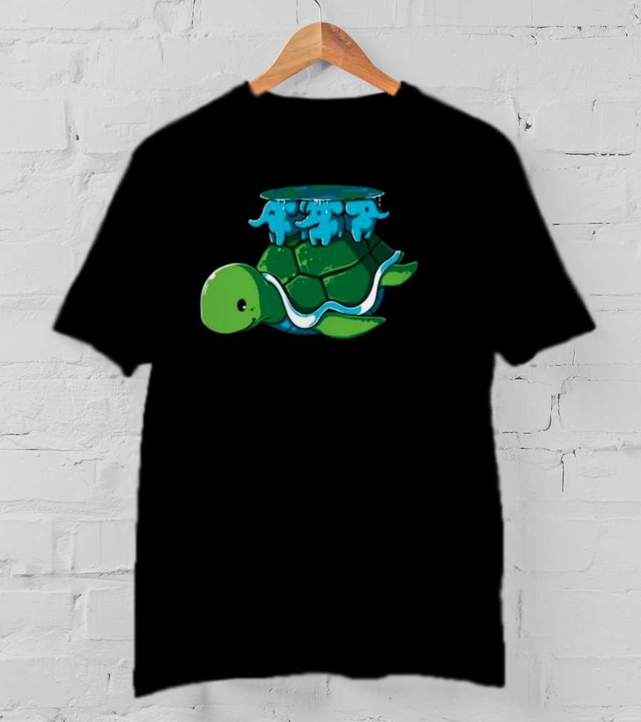 Bladezaim Teeturtle Green Turtle With Three Blue Elephants T-Shirt