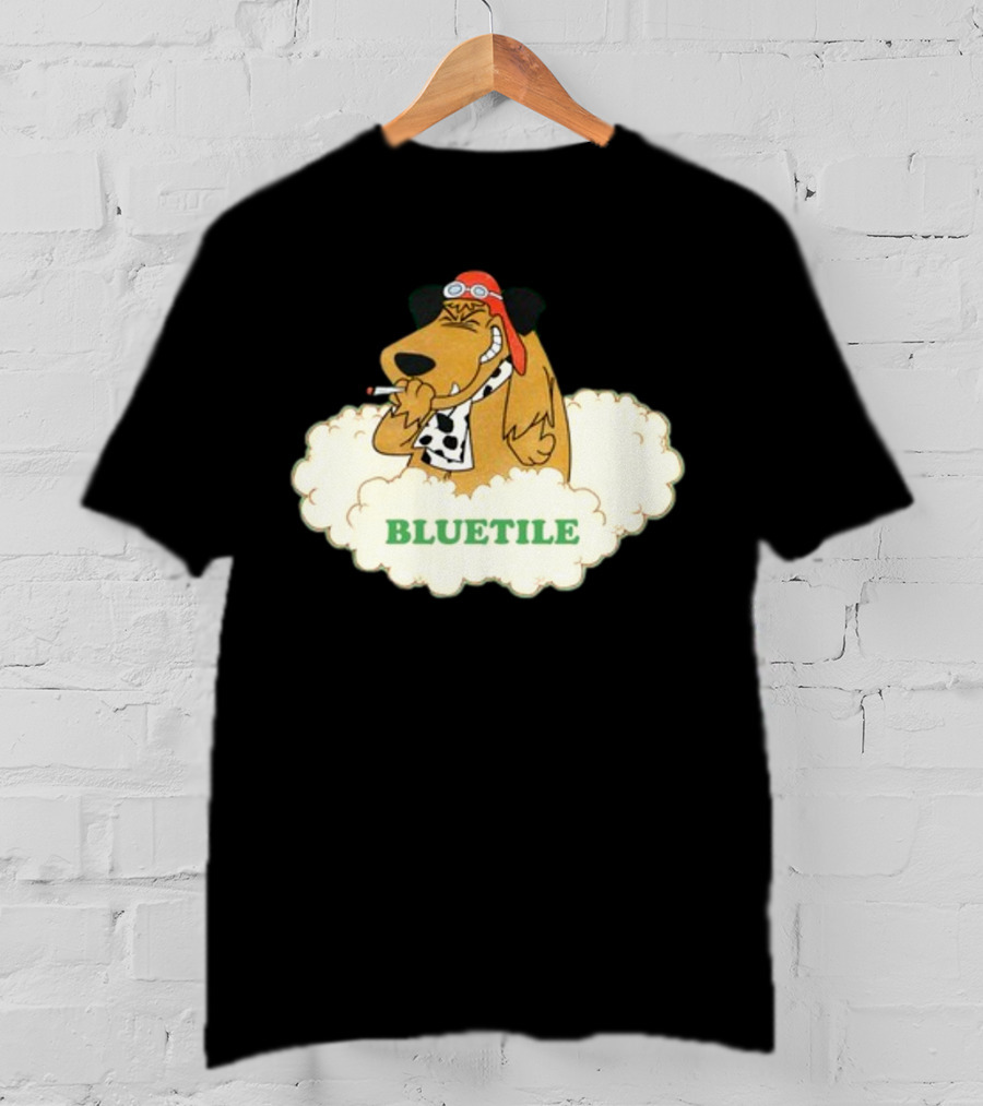 Bluetile Smiling Dog With Aviator Goggles And Bone Scarf In Clouds T-Shirt