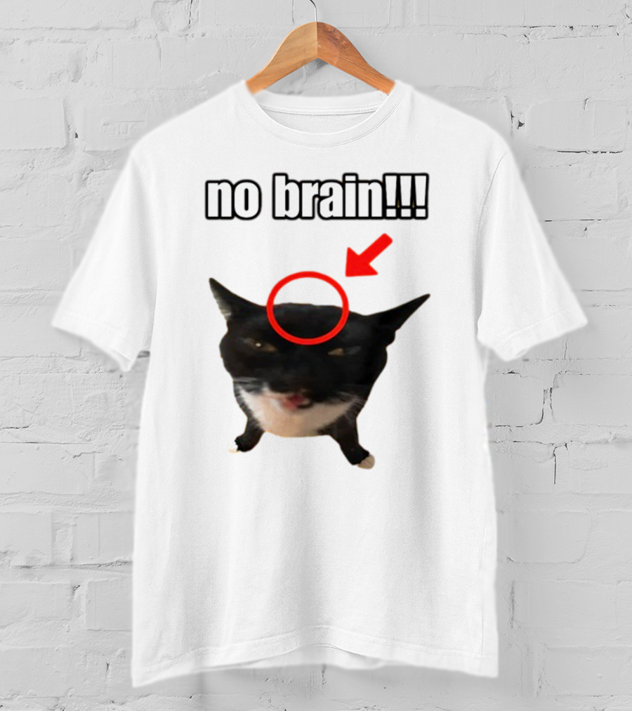No Brain Cat With Red Circle And Arrow T-Shirt