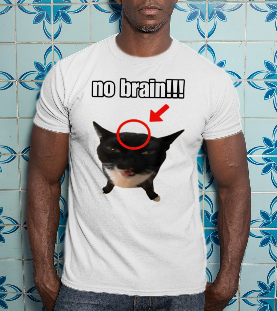 No Brain Cat With Red Circle And Arrow T-Shirt