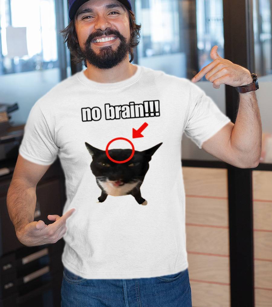 No Brain Cat With Red Circle And Arrow T-Shirt