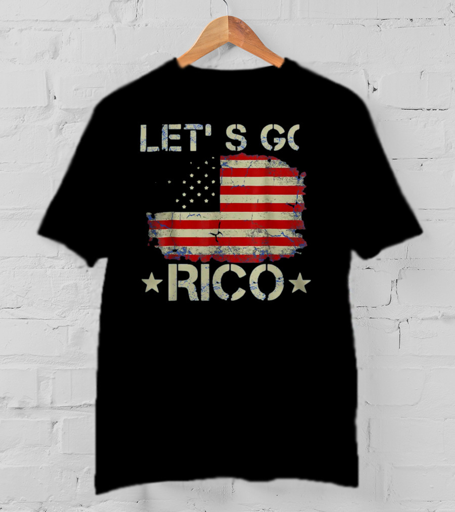 LET'S GO RICO American Flag Text With Star Accents T-Shirt
