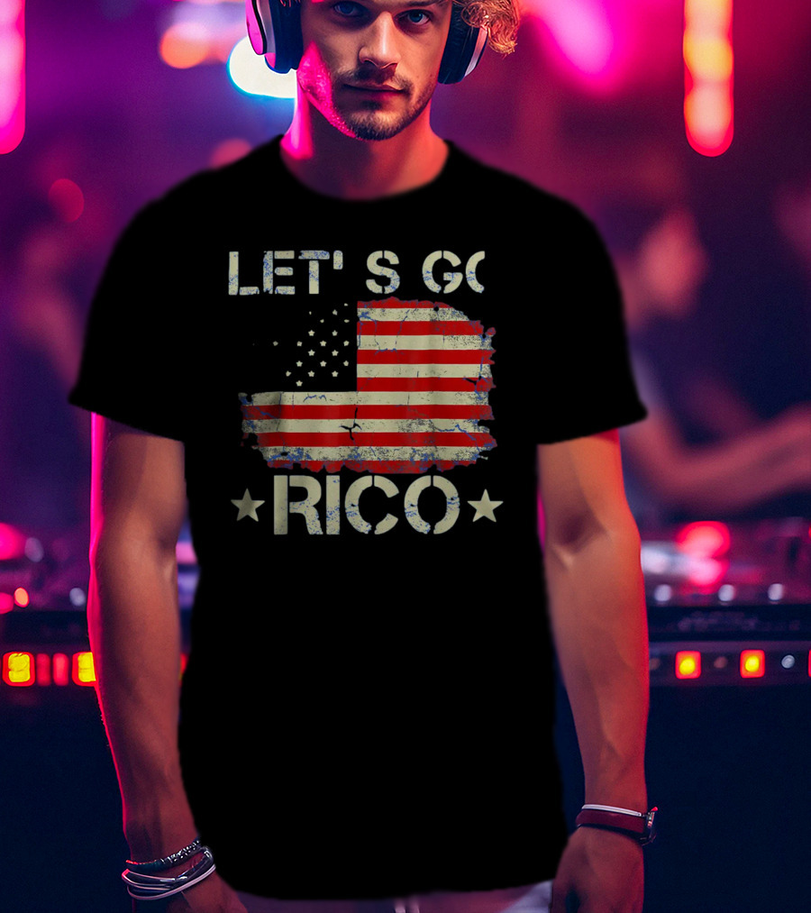 LET'S GO RICO American Flag Text With Star Accents T-Shirt