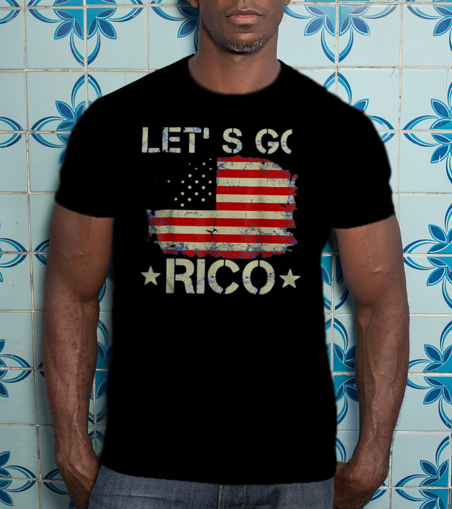 LET'S GO RICO American Flag Text With Star Accents T-Shirt