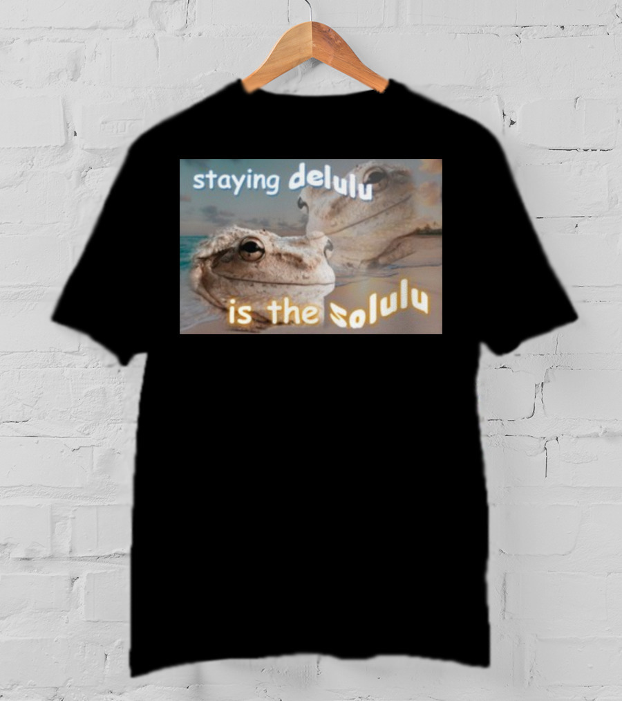Staying Delulu Is The Solulu Frog Meme Beach Reflection T-Shirt