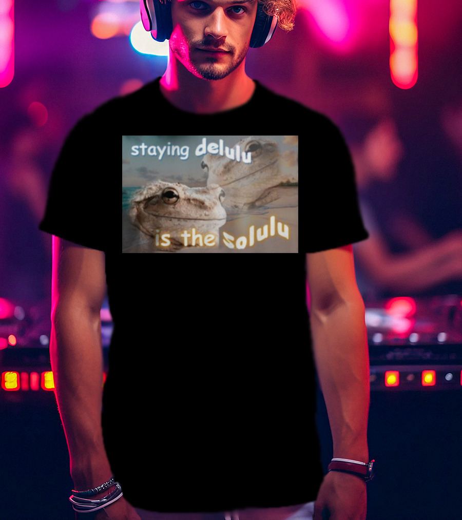 Staying Delulu Is The Solulu Frog Meme Beach Reflection T-Shirt