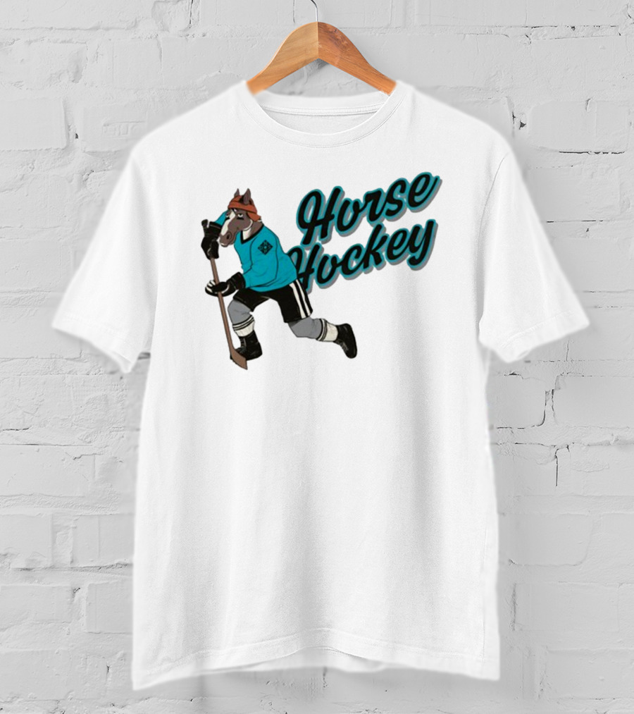 Davidsamsonpodcast Horse Hockey Skating Cartoon Horse With Stick T-Shirt