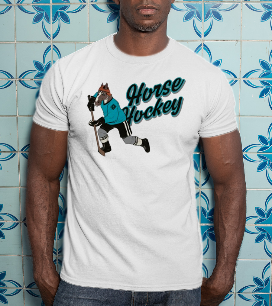 Davidsamsonpodcast Horse Hockey Skating Cartoon Horse With Stick T-Shirt