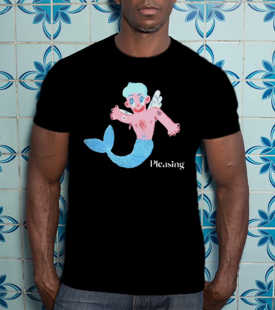 Pleasing Hairy Mermaid Graphic With Wings And Heart Tattoo T-Shirt