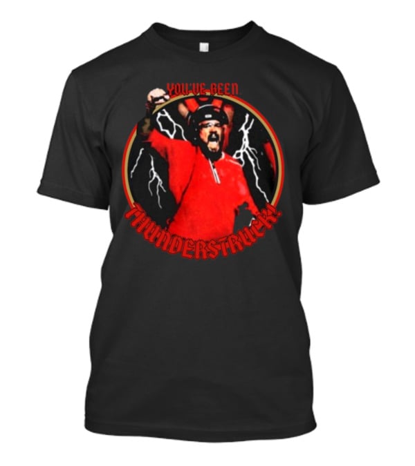 Kris Kocurek You've Been Thunderstruck Red Shirt Lightning Bolts T-Shirt