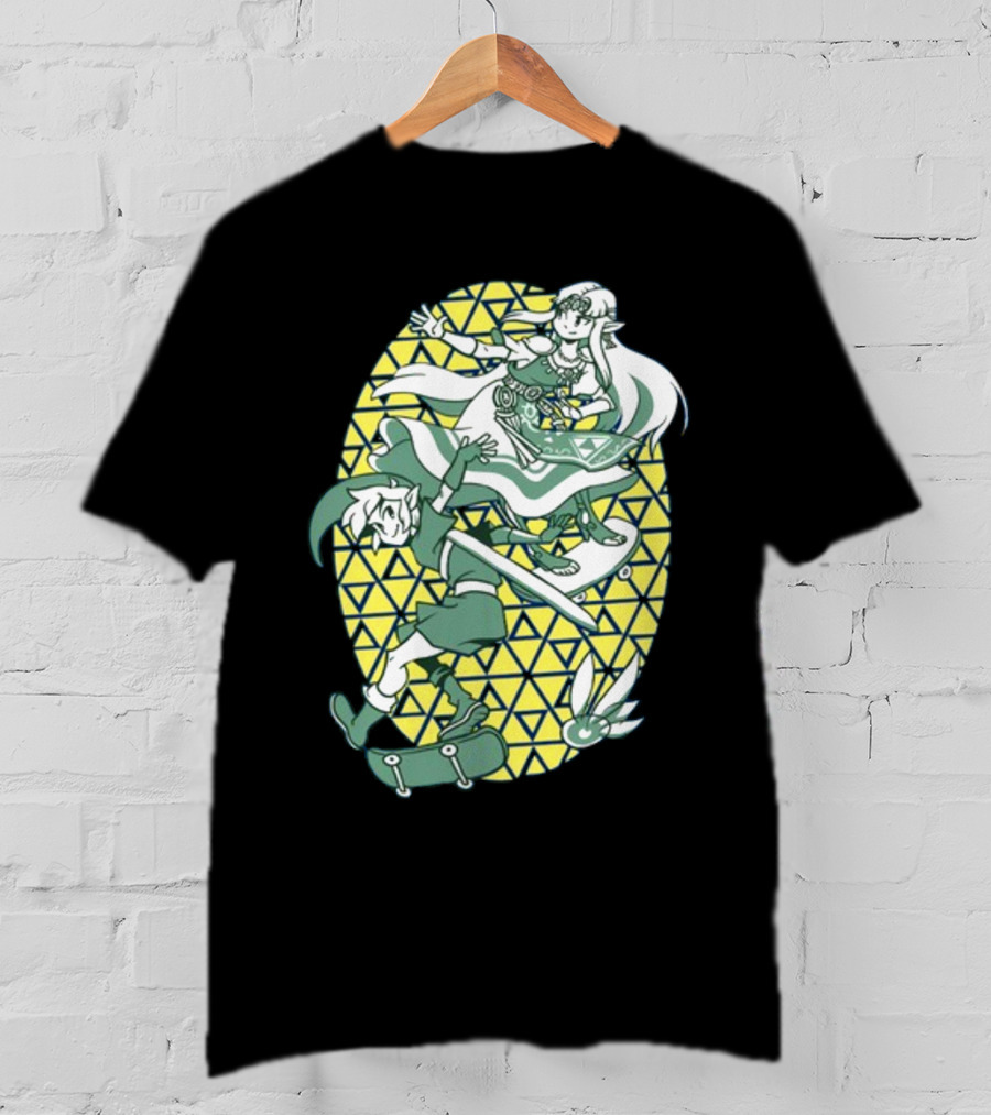 Ocarina Of Grind Link And Zelda Skateboarding Triangles T-Shirt