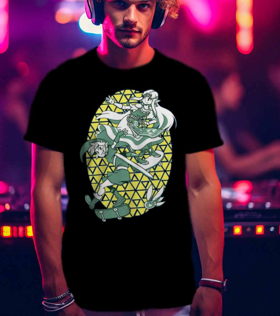Ocarina Of Grind Link And Zelda Skateboarding Triangles T-Shirt