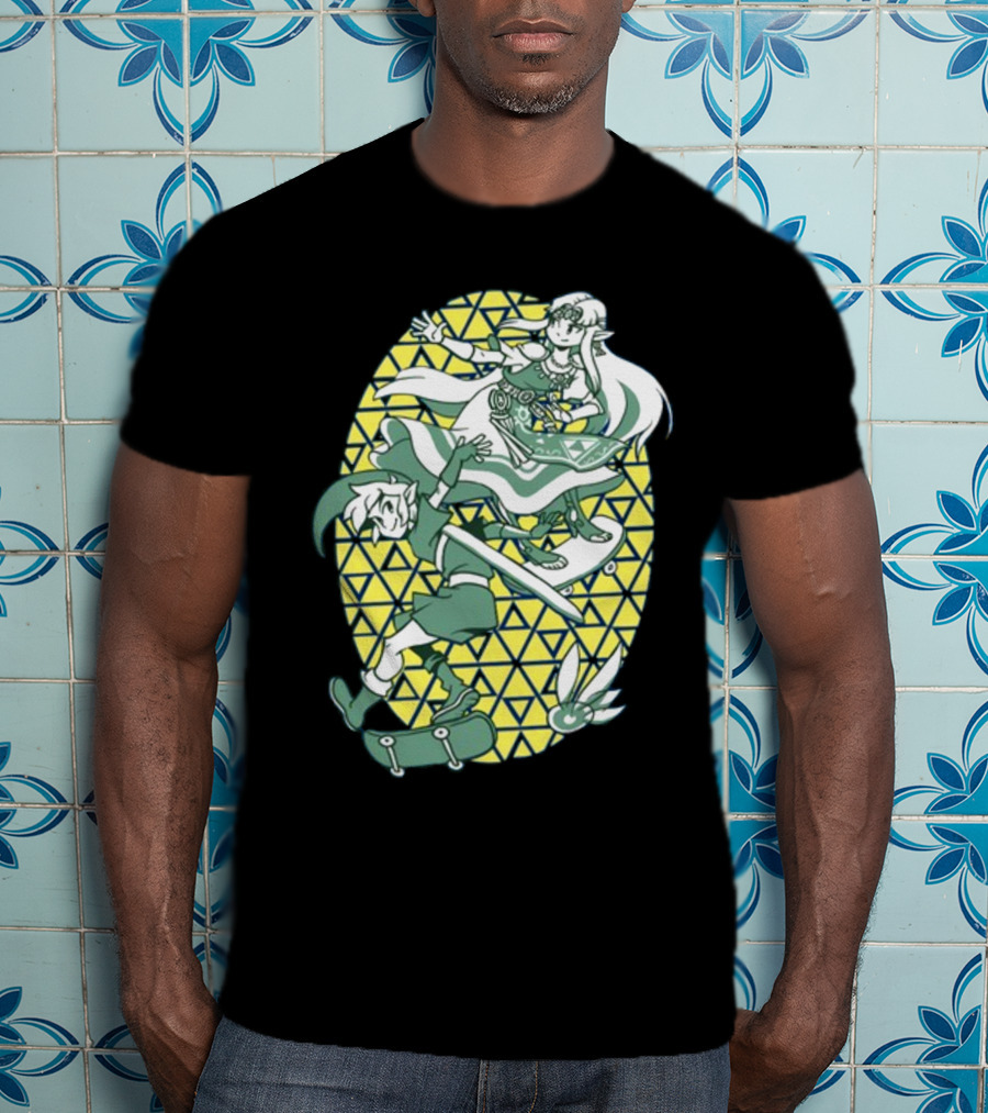 Ocarina Of Grind Link And Zelda Skateboarding Triangles T-Shirt