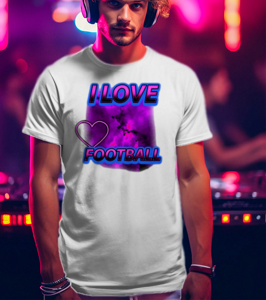 I Love Football Heart Purple Galaxy T-Shirt