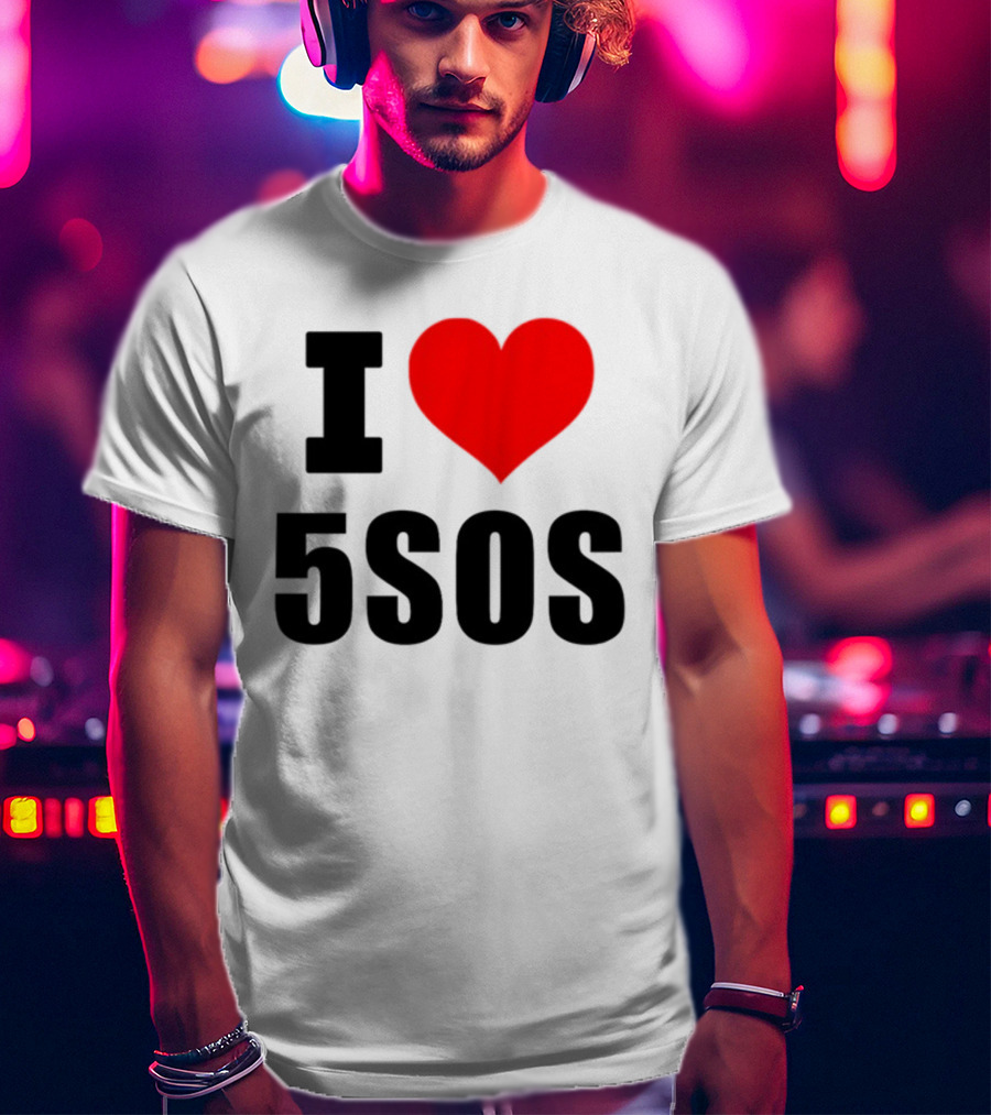 Ashton Irwin Wearing I Love 5SOS Fan Merchandise T-Shirt