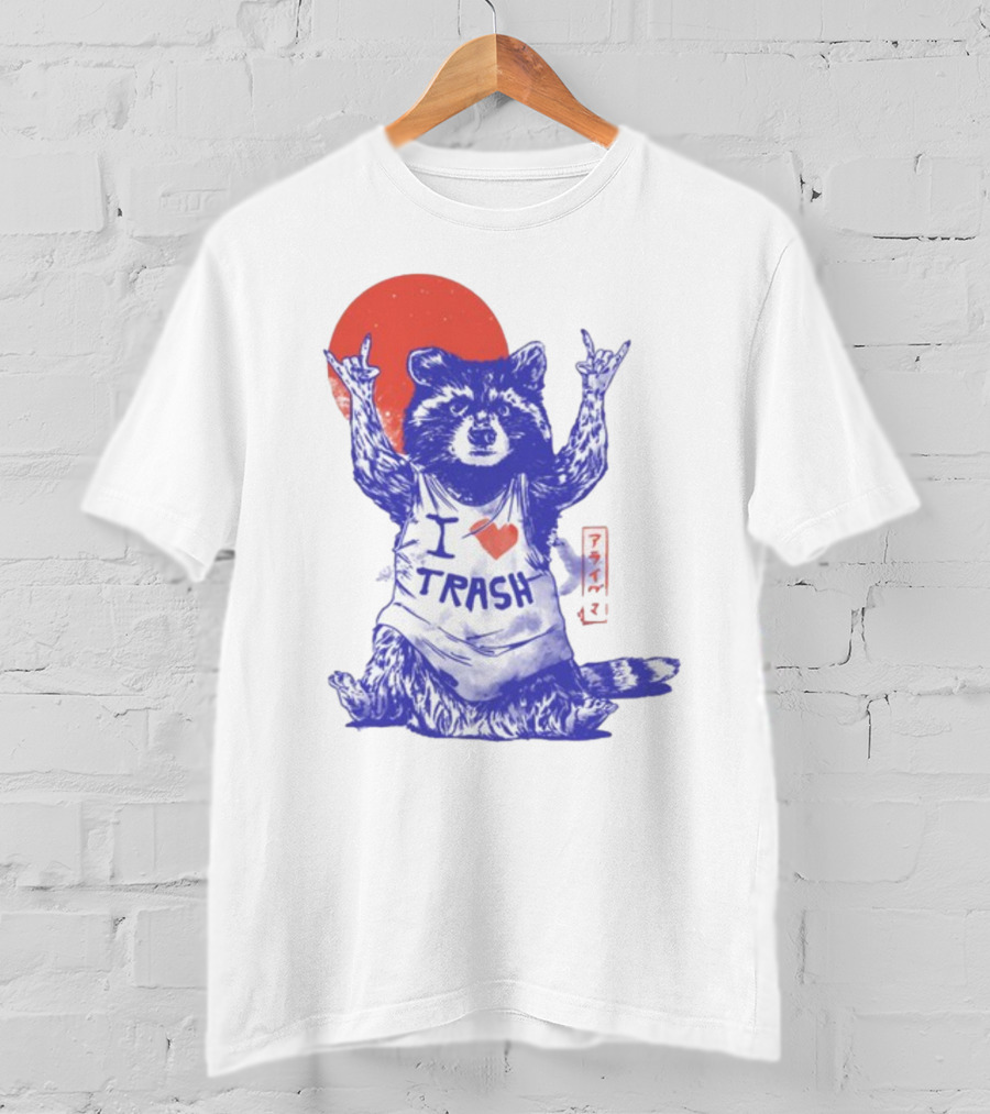 Wickedclothes I Love Trash Raccoon Rock Gesture Red Moon T-Shirt