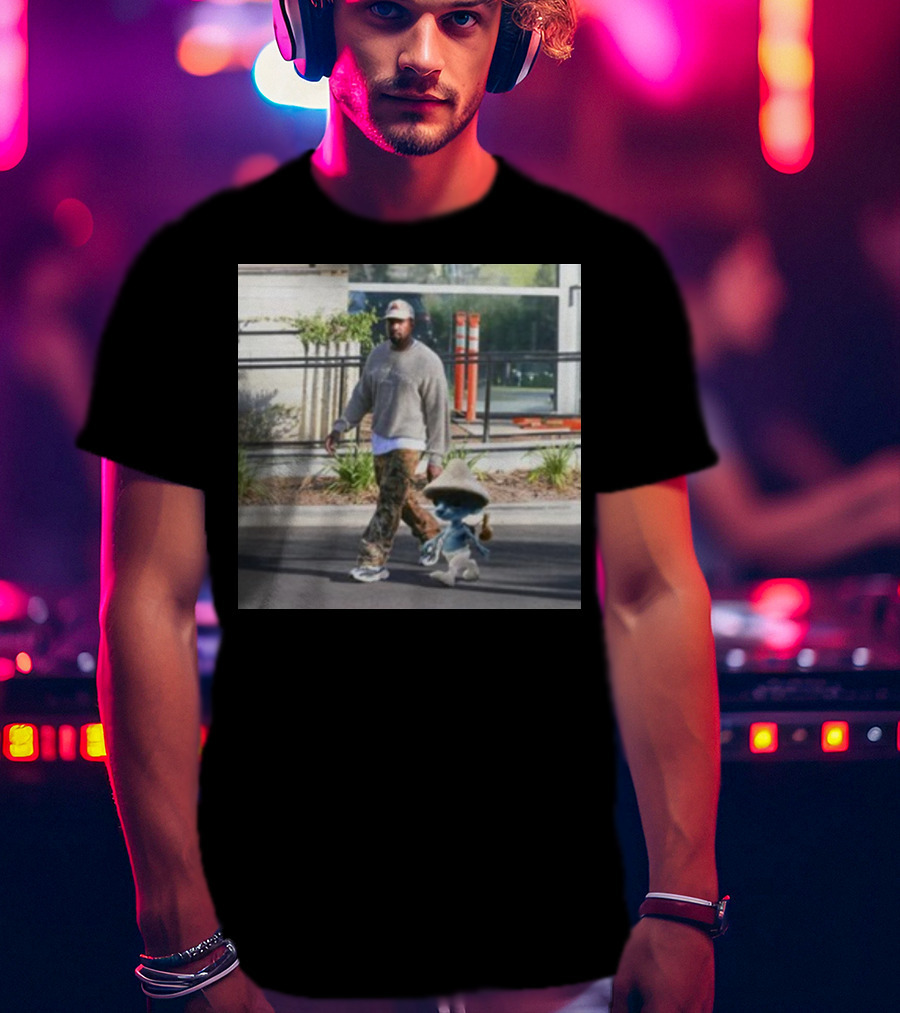 Kanye West Walking With Smurfcat Collaboration Content T-Shirt