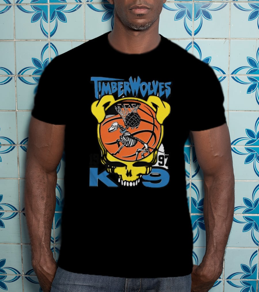 Timberwolves 1997 K-9 Basketball Skeleton Skull T-Shirt