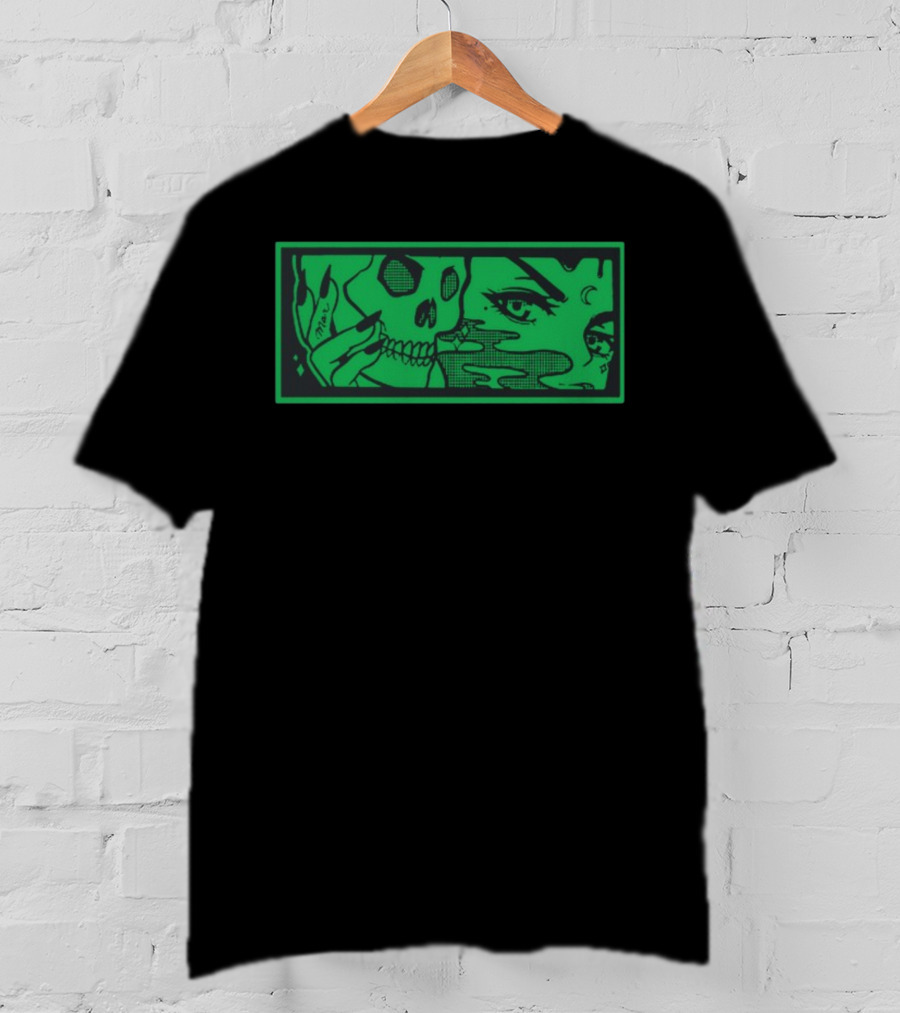 Max Smoking Skull Art Green T-Shirt