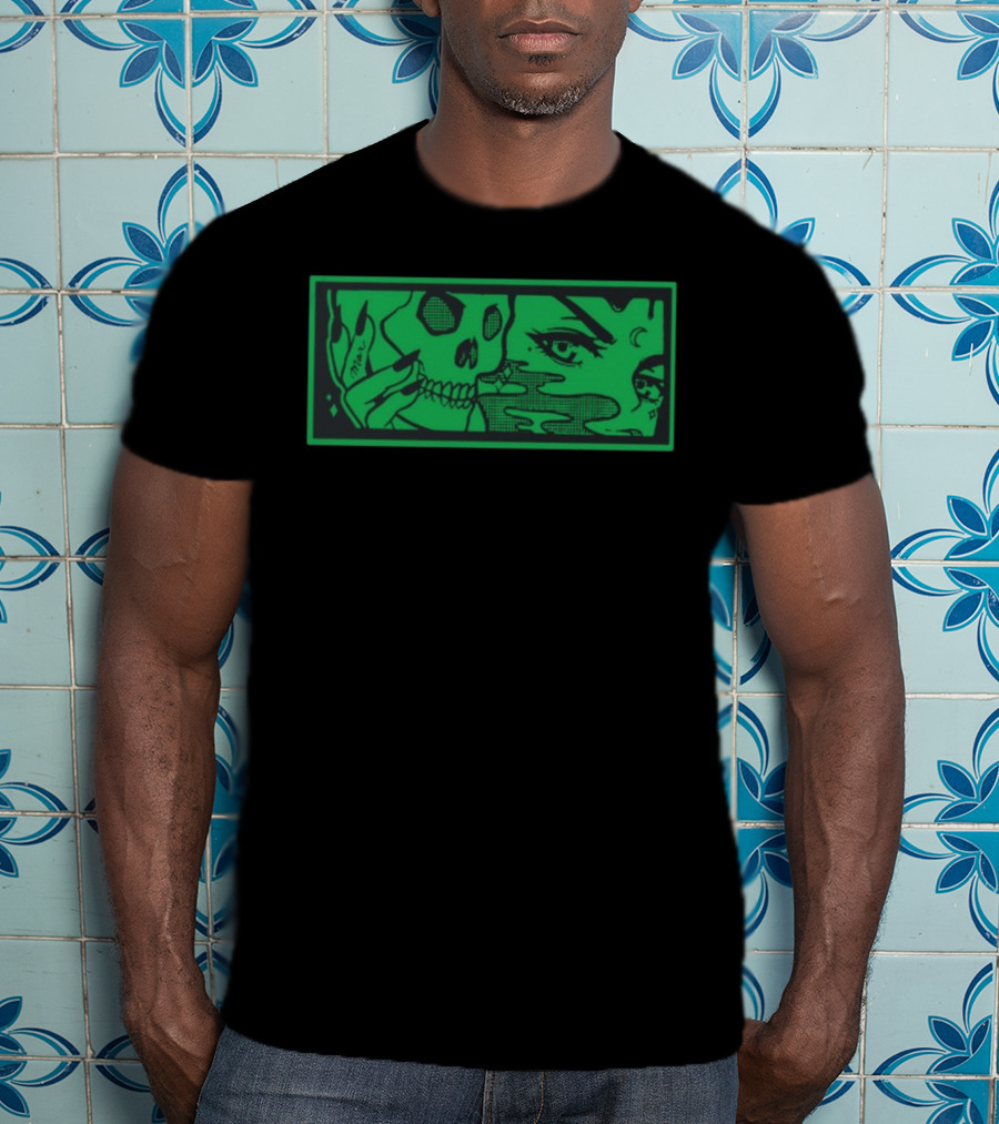 Max Smoking Skull Art Green T-Shirt