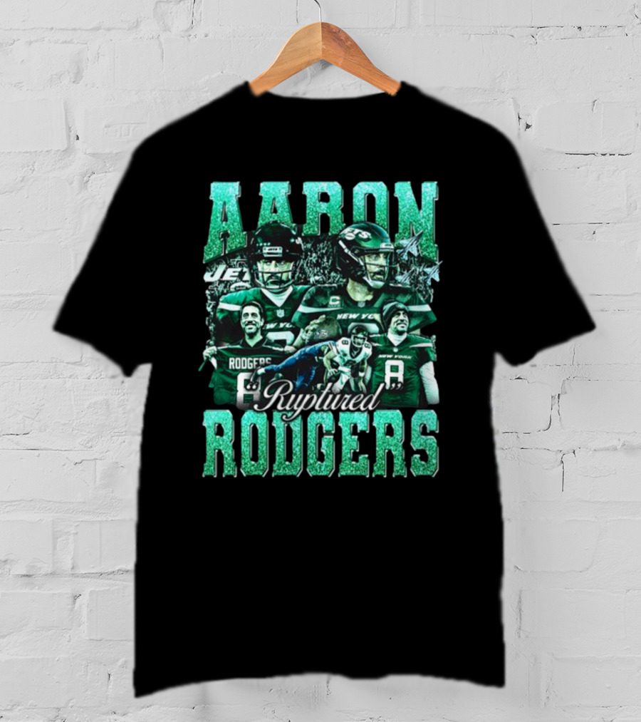 Aaron Rodgers Ruptured Rodgers New York Jets Quarterback Collage T-Shirt