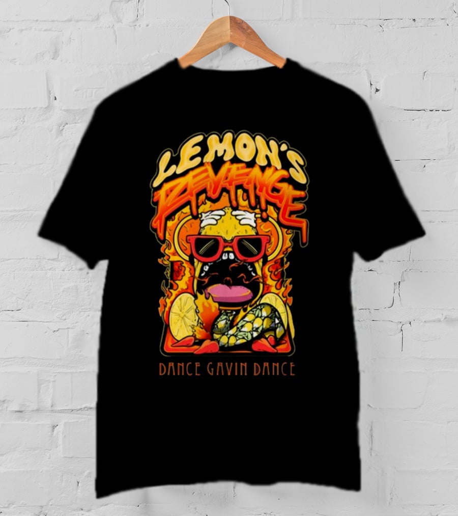 Lemon's Revenge Dance Gavin Dance Flaming Lemon Sunglasses Cartoon T-Shirt