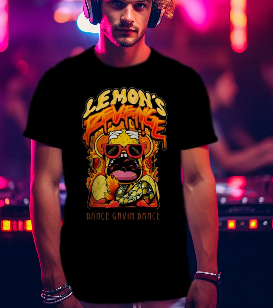 Lemon's Revenge Dance Gavin Dance Flaming Lemon Sunglasses Cartoon T-Shirt