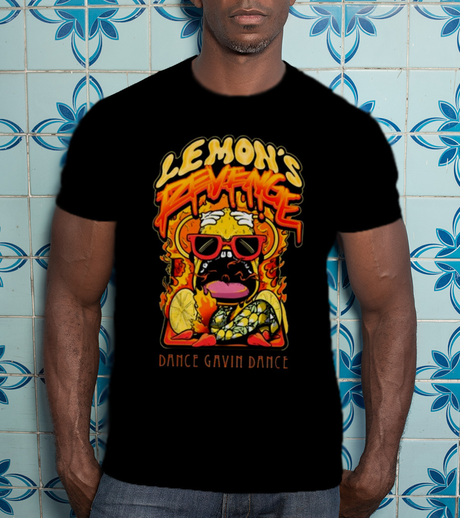 Lemon's Revenge Dance Gavin Dance Flaming Lemon Sunglasses Cartoon T-Shirt