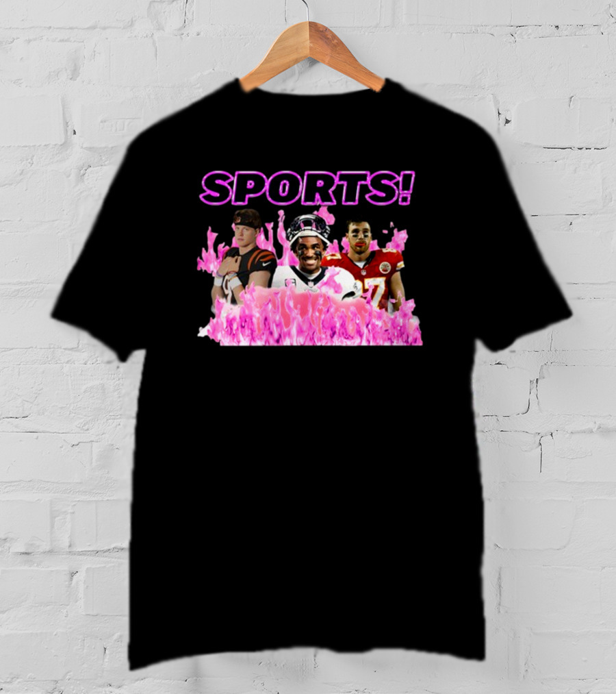 SPORTS Sadstreet Sports NFL Football Players Trio Pink Flames T-Shirt