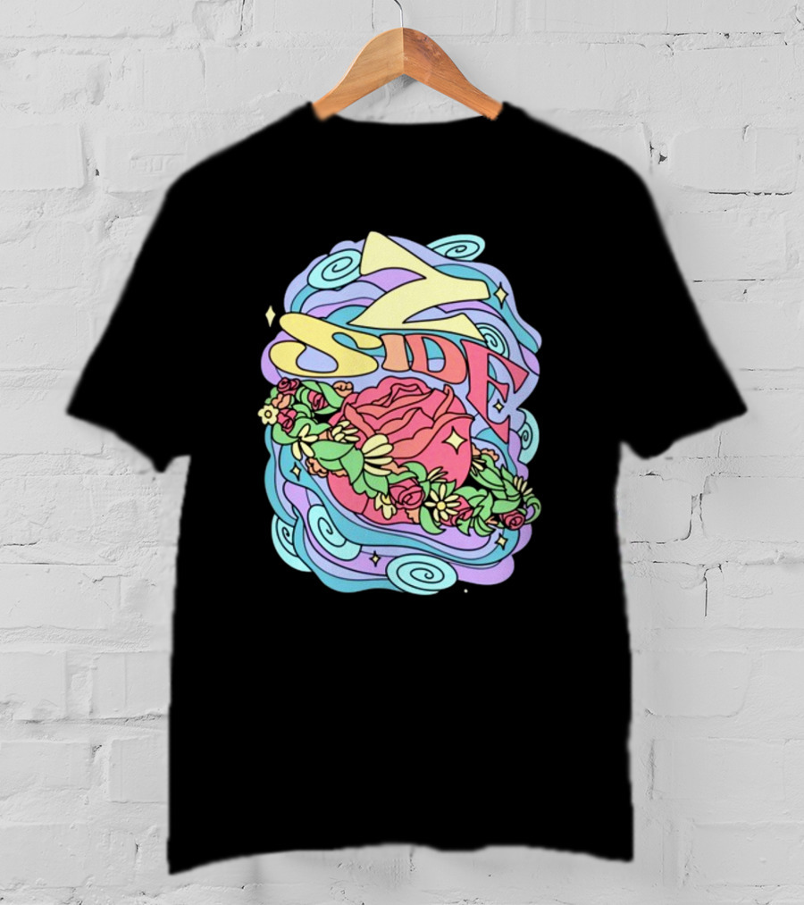 Z Side Colorful Swirl Rose Floral T-Shirt