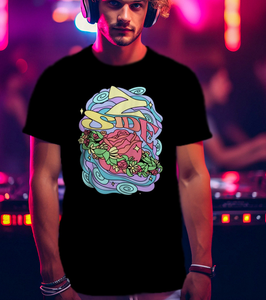 Z Side Colorful Swirl Rose Floral T-Shirt