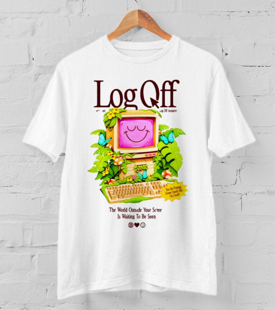 Log Off The World Outside Your Screen Is Waiting To Be Seen Vintage Computer Jungle Aesthetic T-Shirt