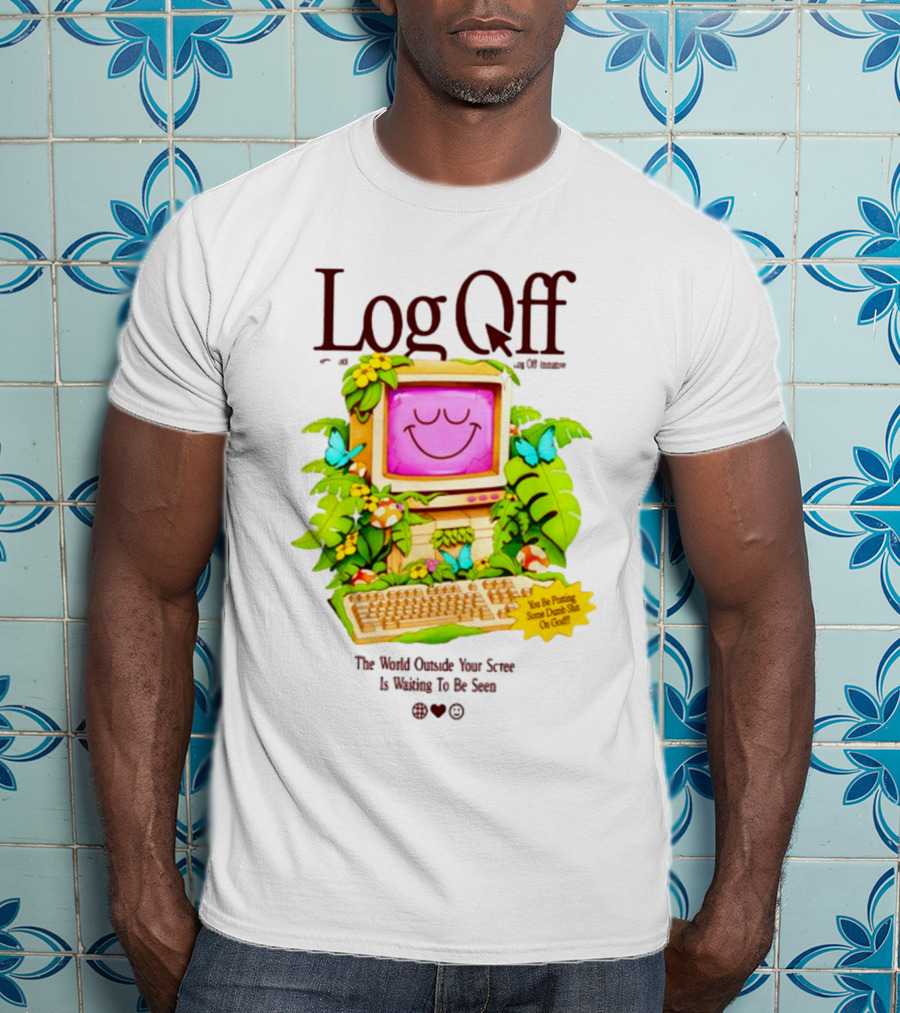 Log Off The World Outside Your Screen Is Waiting To Be Seen Vintage Computer Jungle Aesthetic T-Shirt