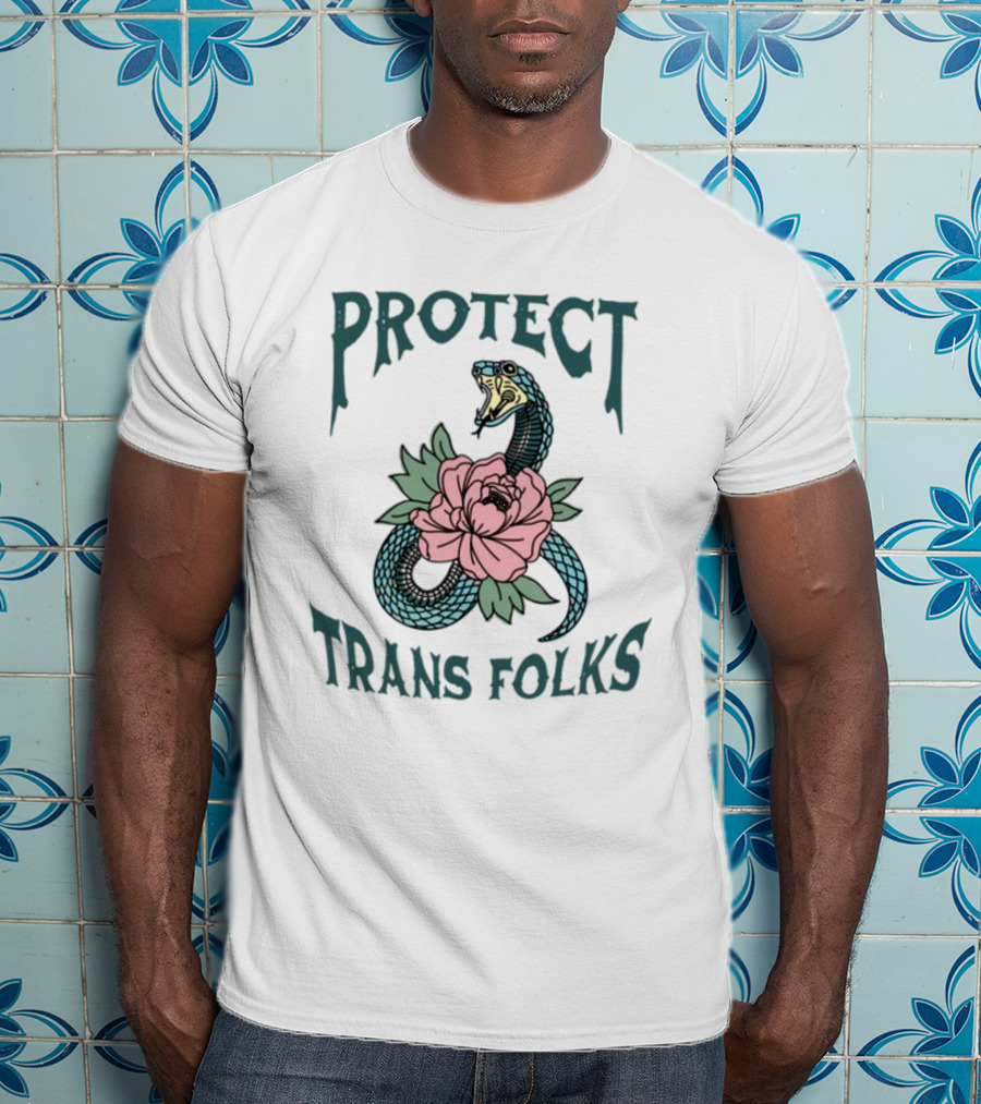 Protect Trans Folks Snake And Flower Transfigureprint T-Shirt