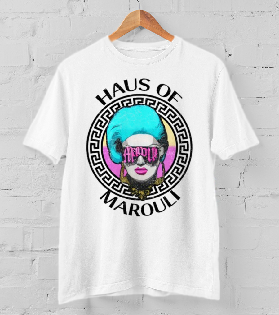 HAUS OF MAROULI Neon Glam Icon With Greek Key Border T-Shirt