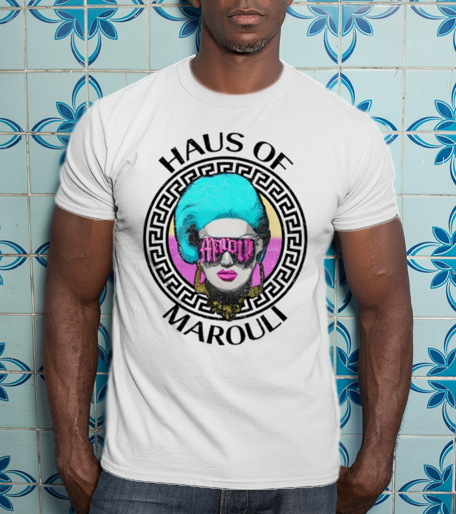 HAUS OF MAROULI Neon Glam Icon With Greek Key Border T-Shirt