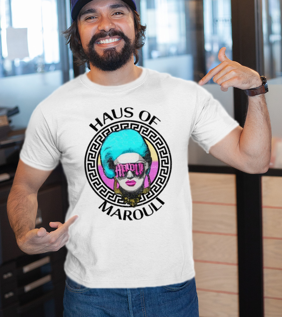 HAUS OF MAROULI Neon Glam Icon With Greek Key Border T-Shirt