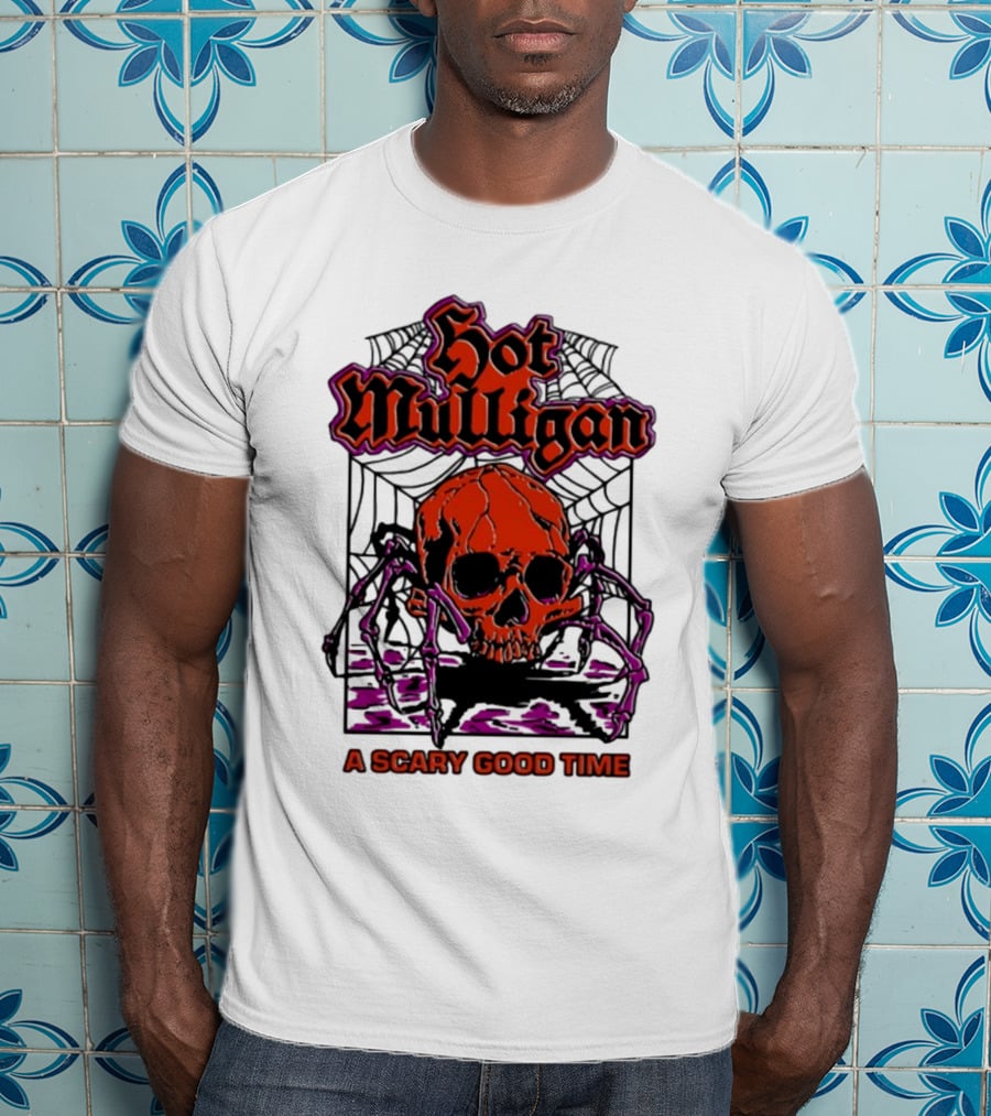 Hot Mulligan Halloween Skull Web A Scary Good Time T-Shirt