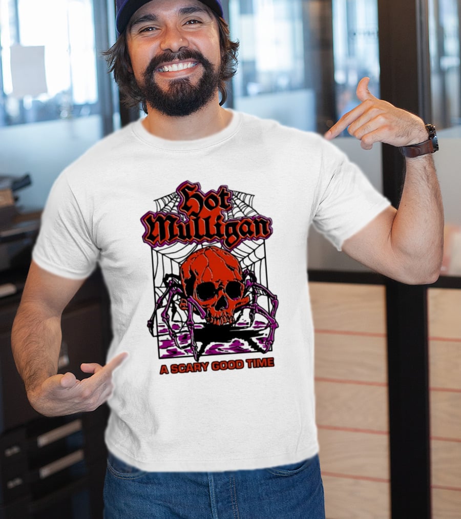 Hot Mulligan Halloween Skull Web A Scary Good Time T-Shirt