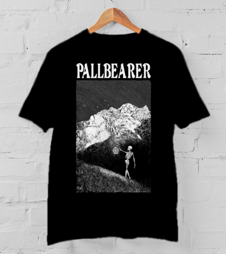 Christian Degn Hermit Pallbearer Skeleton Holding Octagon In Mountainous Landscape T-Shirt