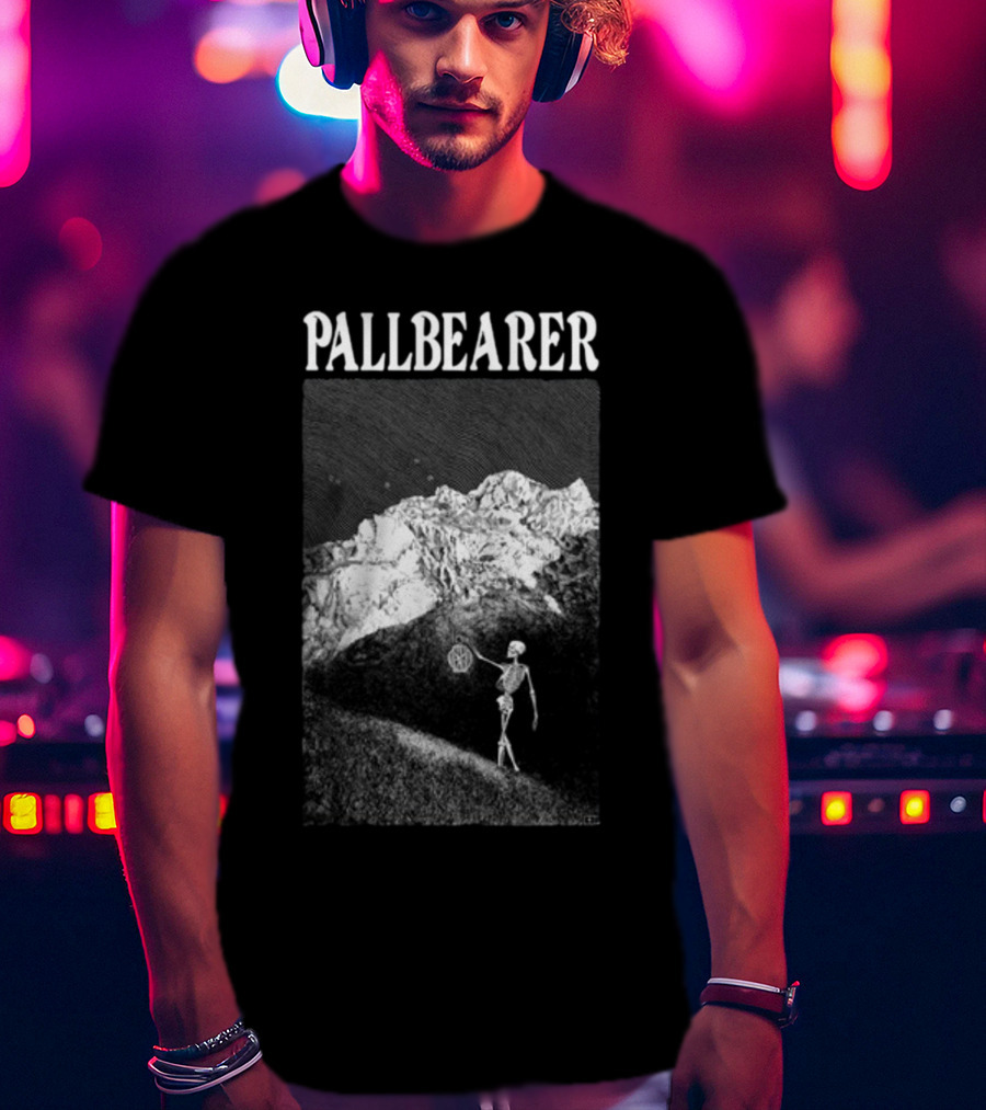 Christian Degn Hermit Pallbearer Skeleton Holding Octagon In Mountainous Landscape T-Shirt