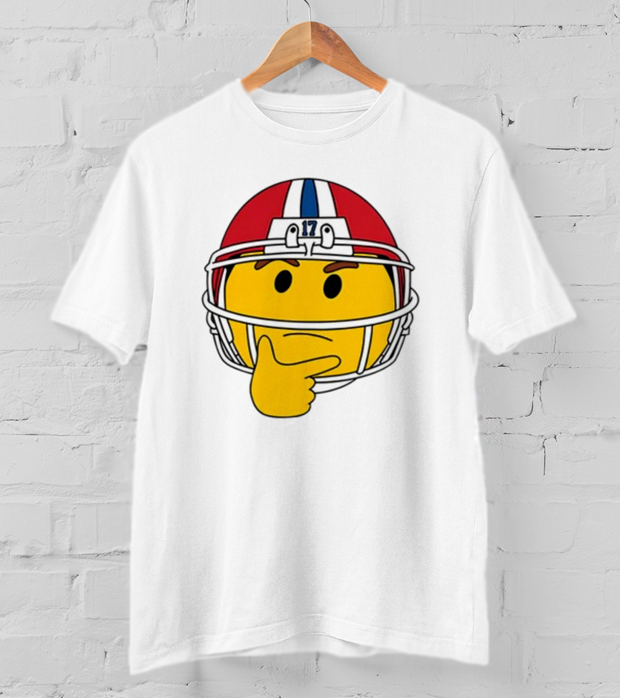 Hmm Moji Curious Thinking Face Football Helmet Red White Blue 17 T-Shirt