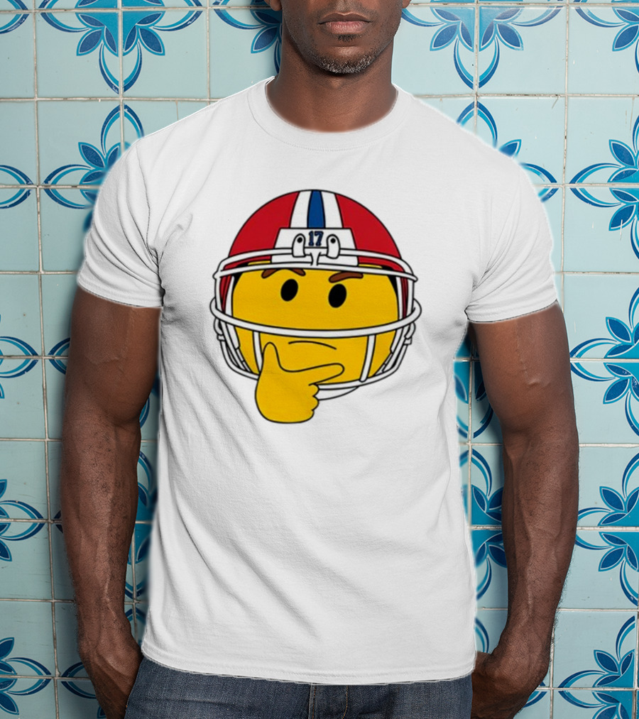 Hmm Moji Curious Thinking Face Football Helmet Red White Blue 17 T-Shirt